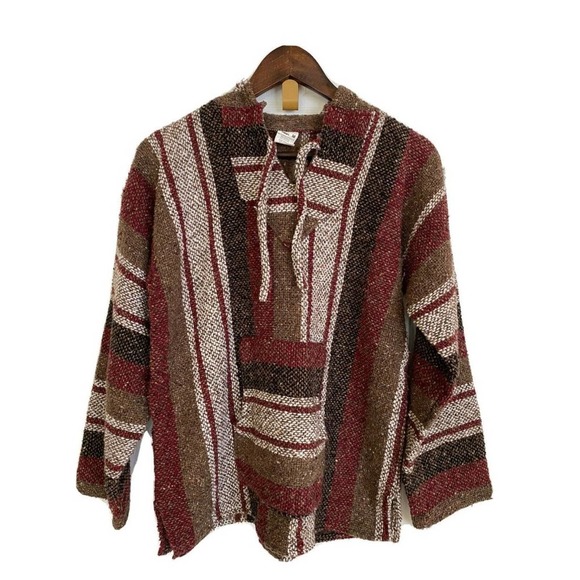 Artesanias Cuamatzi Mexican Scarlet Red Brow Black Hoodie Sweatshirt Pullover  M - Picture 1 of 4